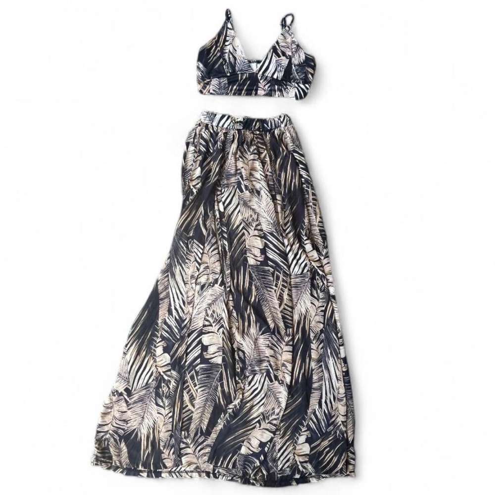 Tropical Leaf Print Two-Piece Set